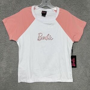 NWT Barbie x Hot Topic T Shirt Women's Size XL White Raglan Pink Graphic Tee‎